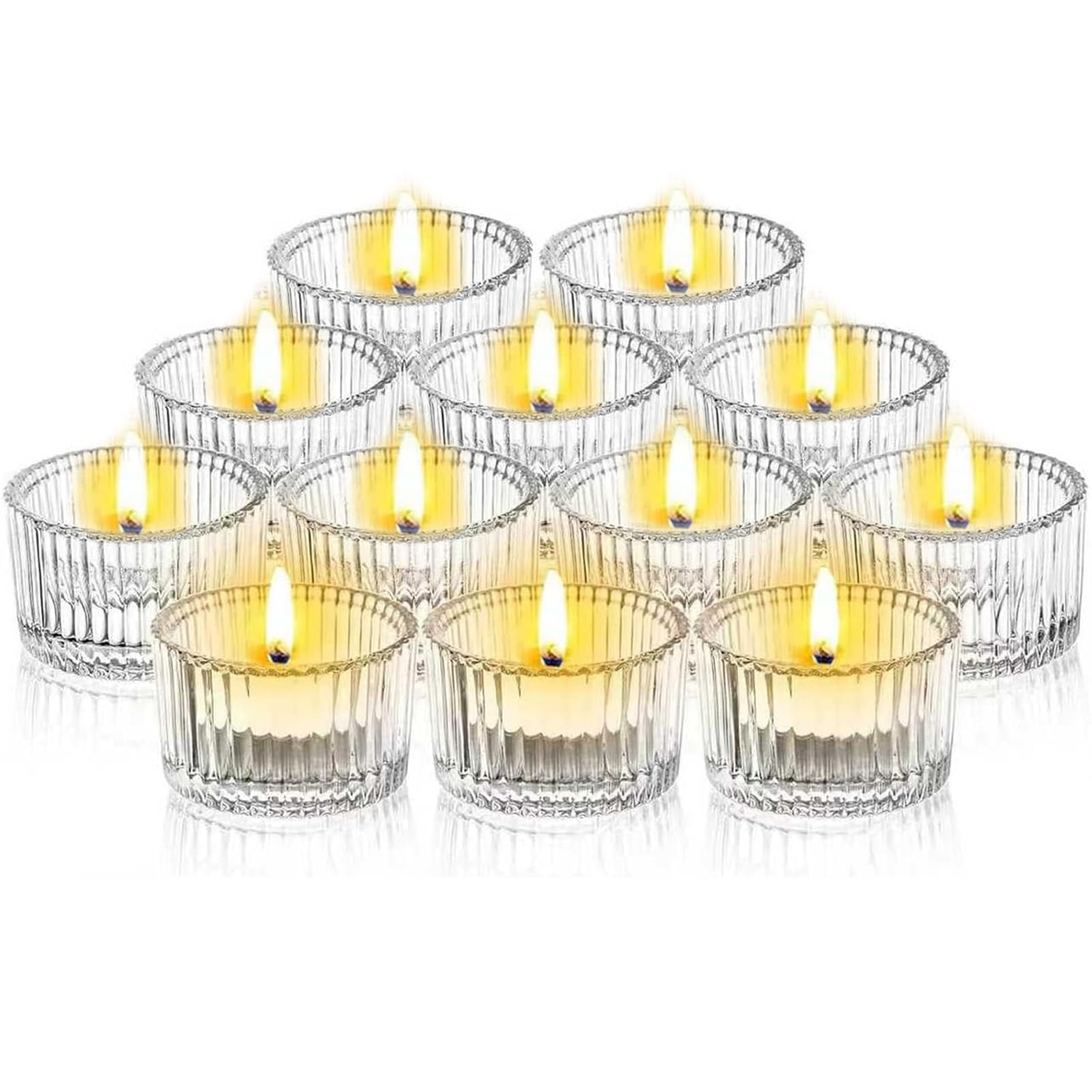 12pcs Clear Tealight Candle Holders,Glass Votive Candle Holders for Wedding Table Centerpiece,Tea Light Candles Holder Bulk for Halloween Thanksgiving Christmas Party Home Decor (12)