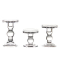 Glass Candle Holders Set of 3, Crystal Clear, 8.8-14cm Height, Rhinestone Decorated Pillar Candlesticks