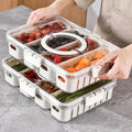 2pcs Refrigerator Organizer Box,Divided Food Storage Container Fruit Storage Bin w/ 4 Drain Basket,Stackable Vegetable Strainer Box for Fridge Pantry Freezer Snack Box for Candy Nuts (4 Drain-A)