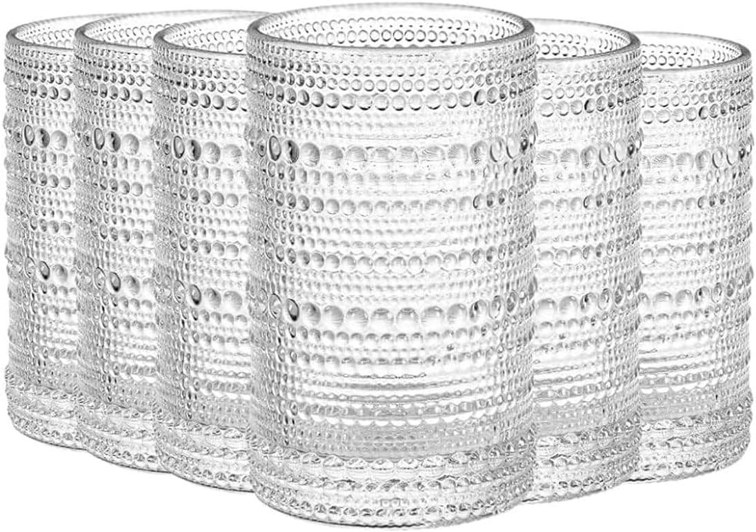 6 Count Drinking Glasses Set Vintage Glassware Old Fashioned Beverage Glasses Bubble Cocktail 13 oz for Water,Cocktail,Milk,Juice and Beverage