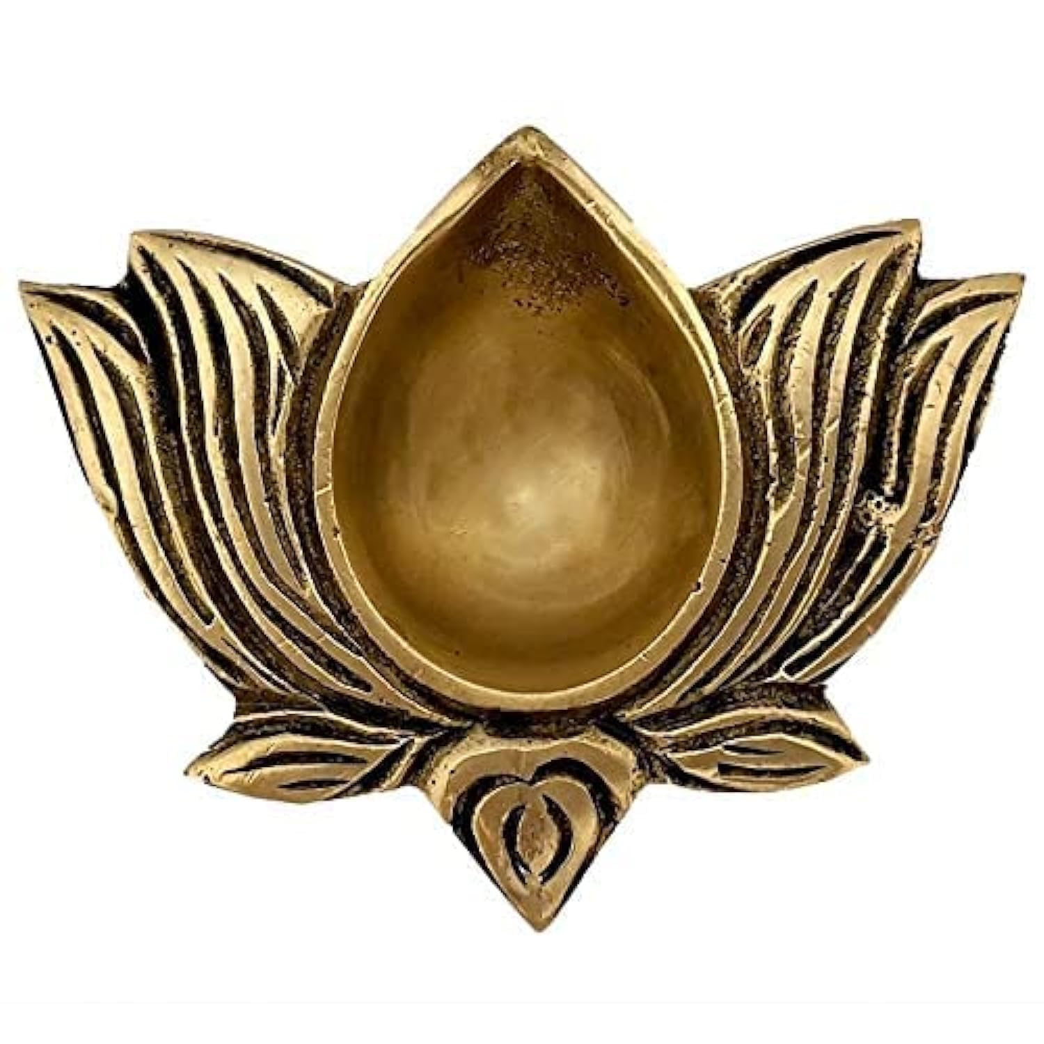 QUESERA®Lotus Shaped Brass Beautiful Diya,Home Decor,Gift,Oil Lamp Pooja,Tea light holder Housewarming Gifts, Antique Yellow (LOTUS STYLE)