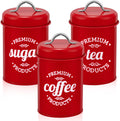 NC Airtight Kitchen Containers Decorations with Lids,Red Portable Coffee Tea Sugar Set,Metal Canister Decorative Kitchen Jars Food Storage (Set of 3)
