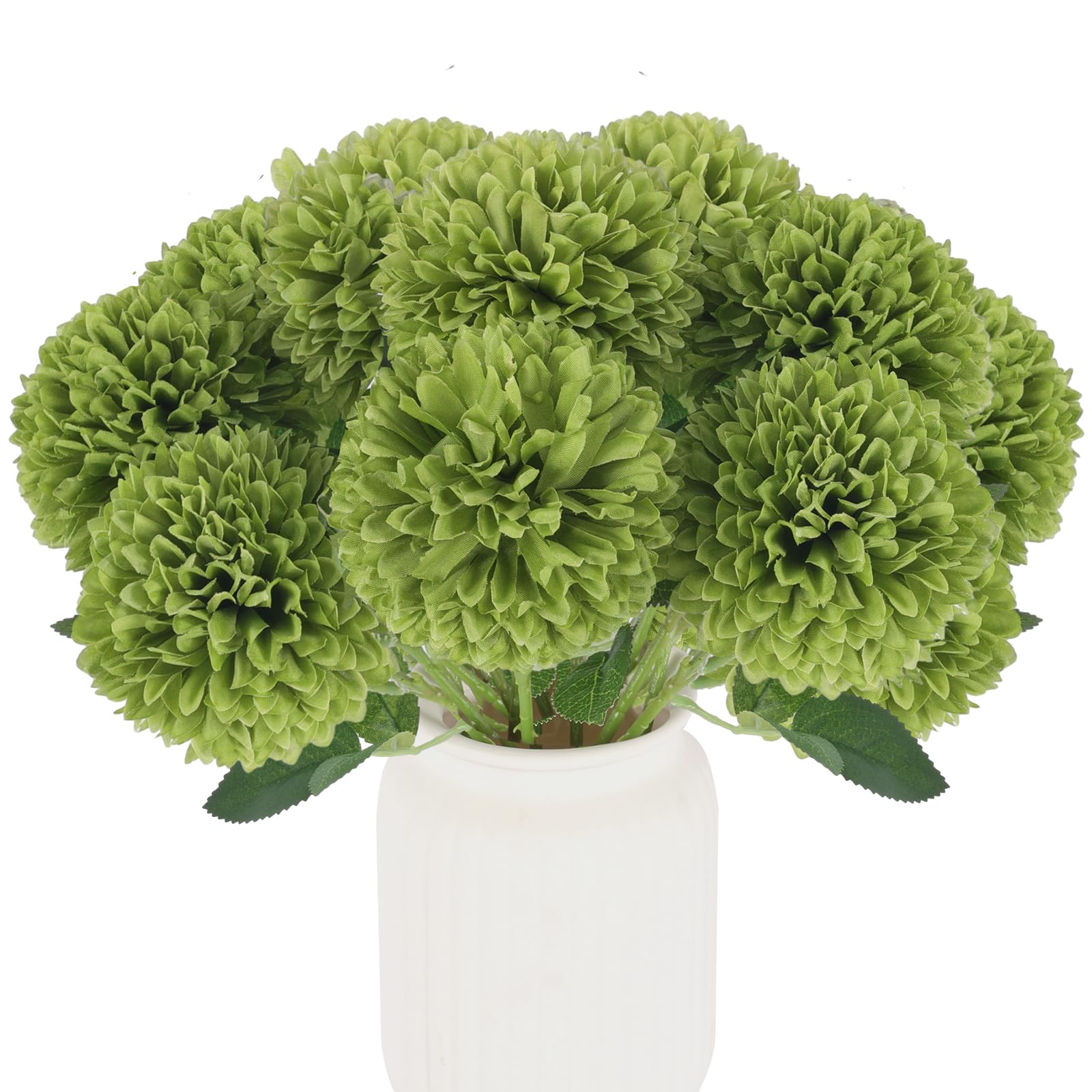 12 Pcs Artificial Chrysanthemums, Fake Mums, Green Silk Flowers for Home Decor Indoor Floral Arrangement, St Patricks Day Table Centerpiece (12, Green)