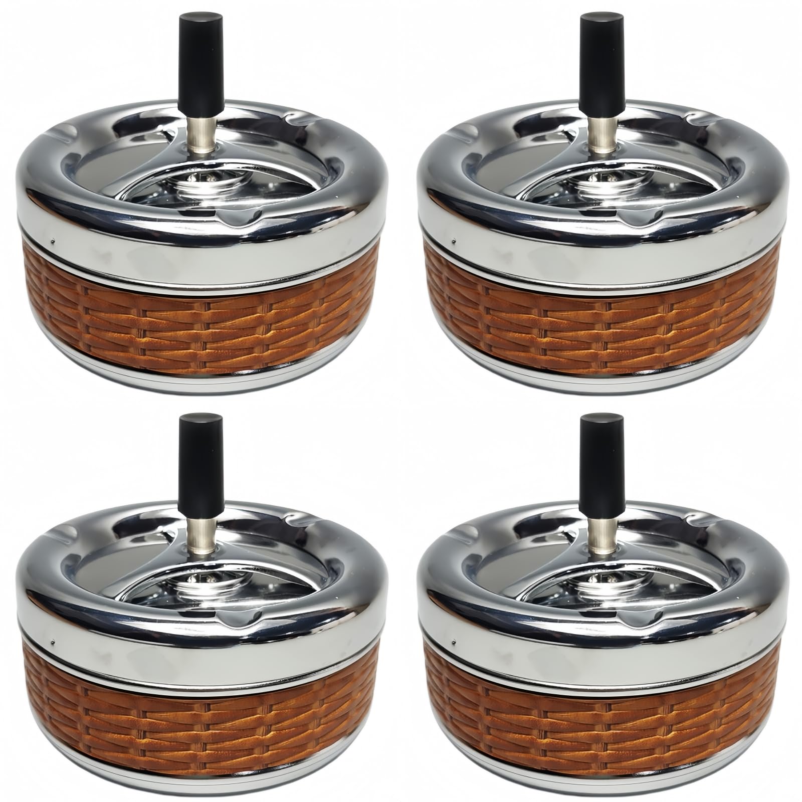Ashtray with Lid, 13 cm, Metal Rotating Ashtray with Push Rotation, for Home, Office, Balcony, Set of 4 (4 Colours) (Yellow Grained 4)
