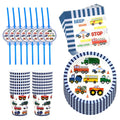 KASTWAVE 50pcs in 1 Set Engineering Vehicle Theme Disposable Tableware, Paper Cup Plates Dinnerware Set Car Printing Napkins Straw Set Baby Boy Birthday Party Supplies Party Supply