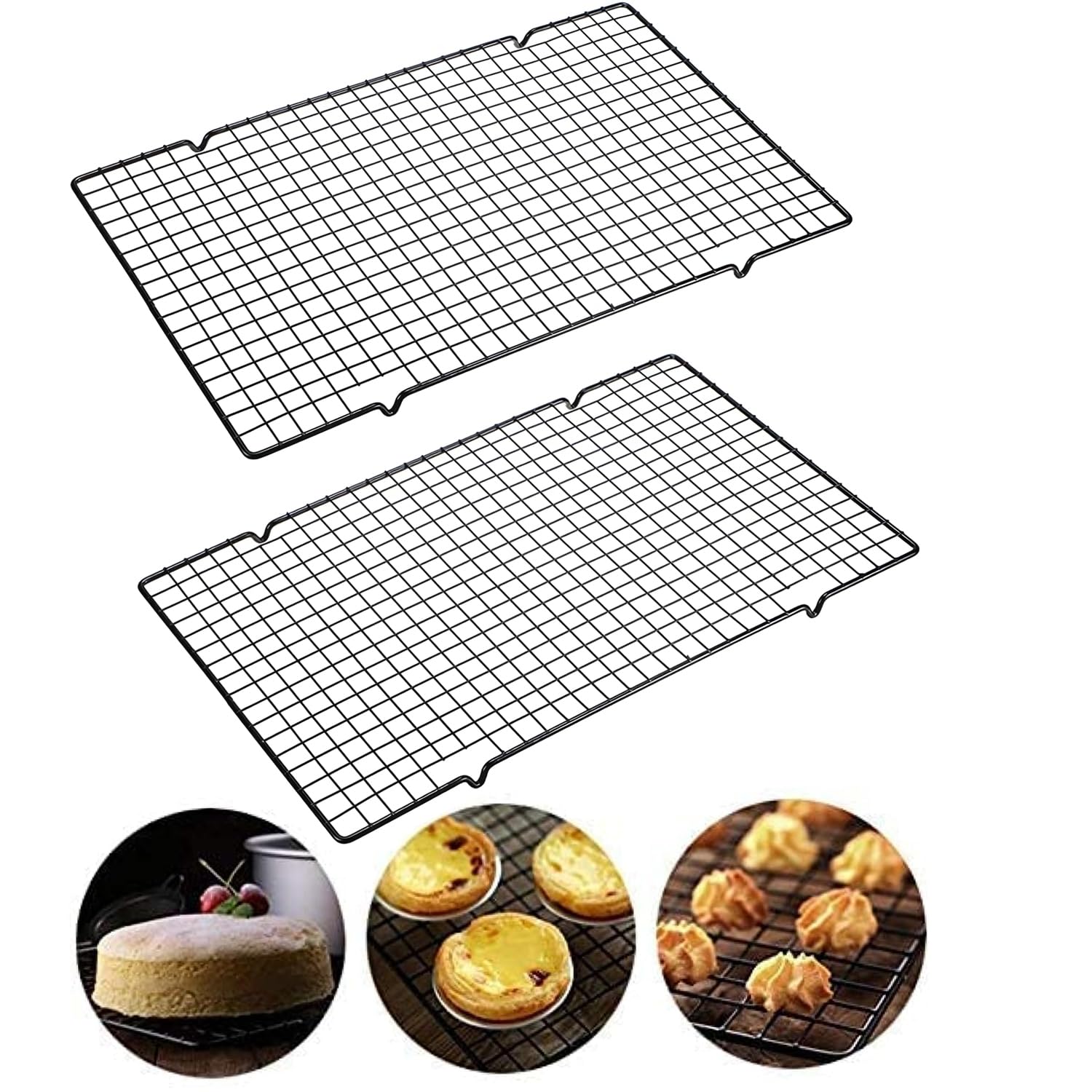 U-HOOME 2-Pack Cooling Rack for Baking,16x10 Inches Baking Rack,Steel Wire Baking Oven Roasting Cooking Grilling Cooling Rack,Heavy Duty Thick Wire Cookie Rack for Cooking (2-Pack)