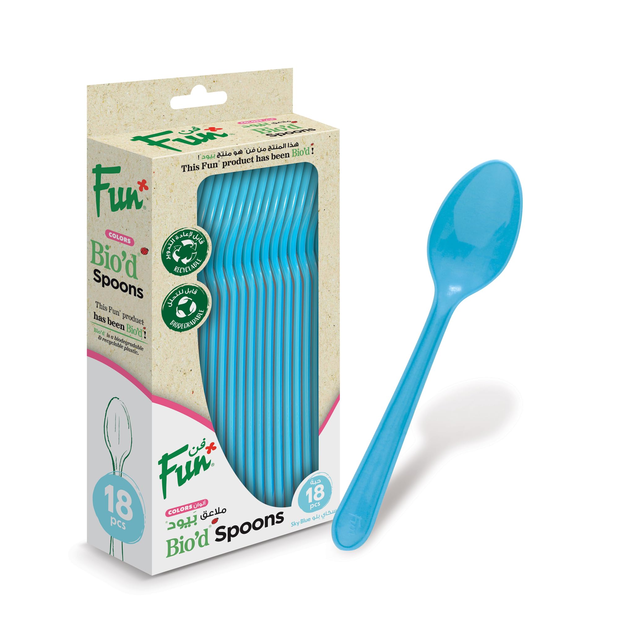 Fun Bio'd Disposable Spoons - Biodegradable - Ideal for Eating Salad, Dessert, Appetizer, Fruit Salad, Chinese Food & more- Sky Blue (Pack of 18)