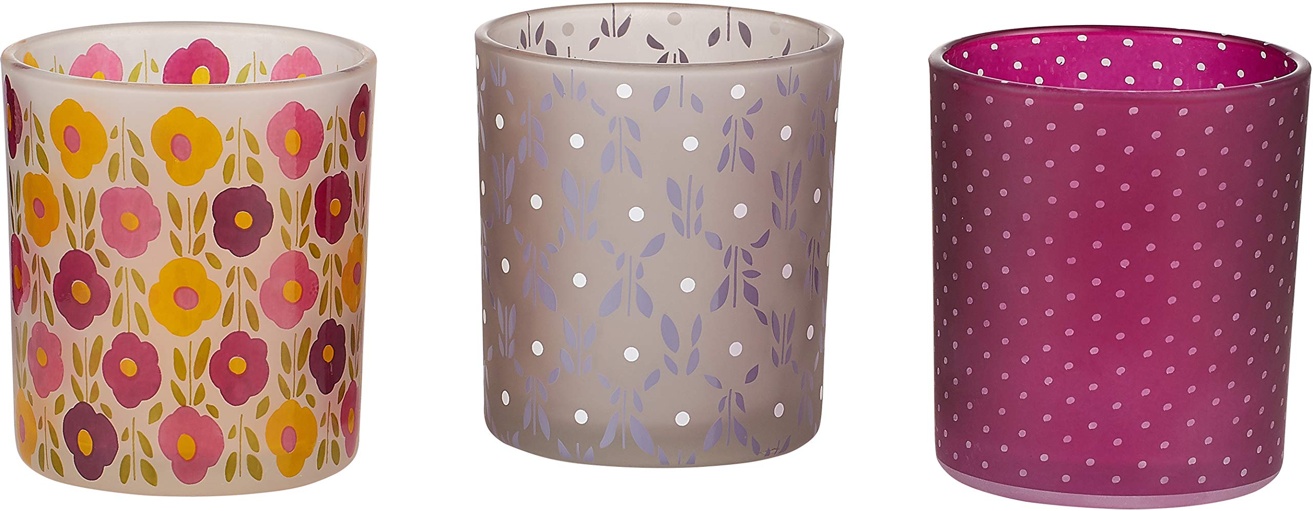 Pavilion Gift Company Hand Painted Floral Frosted Set of 3 Candle, 3 Inch 3 Assorted Tealight Holders