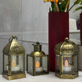Arabic Lanterns – Gold Metal with Plain Glass, Moroccan Candle Holders, Ramadan & Eid, Christmas Home Décor, Decorative Antique Style in 3 Shapes Set of 3