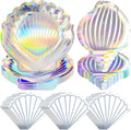 Iridescent Seashell Plates & Napkins - Pack of 52 for Mermaid & Beach Party Decor, Disposable Paper Plates and Napkins Perfect for Birthday Celebrations