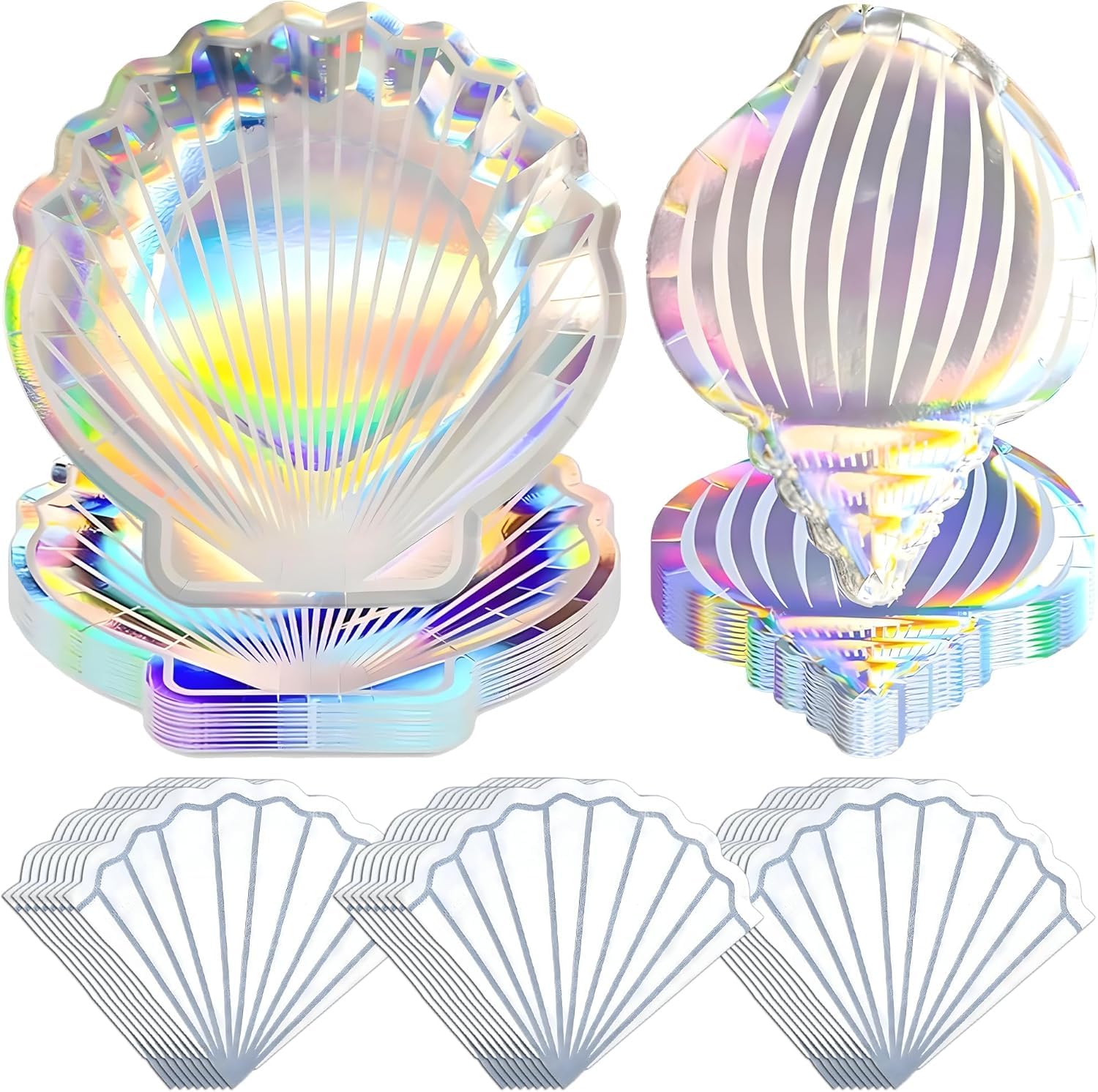 Iridescent Seashell Plates & Napkins - Pack of 52 for Mermaid & Beach Party Decor, Disposable Paper Plates and Napkins Perfect for Birthday Celebrations