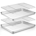 TeamFar Baking Sheet with Rack Set (2 Pans + 2 Racks), Stainless Steel Baking Pan Cookie Sheet with Cooling Rack, Non Toxic & Healthy, Easy Clean & Dishwasher Safe - 4 Pack
