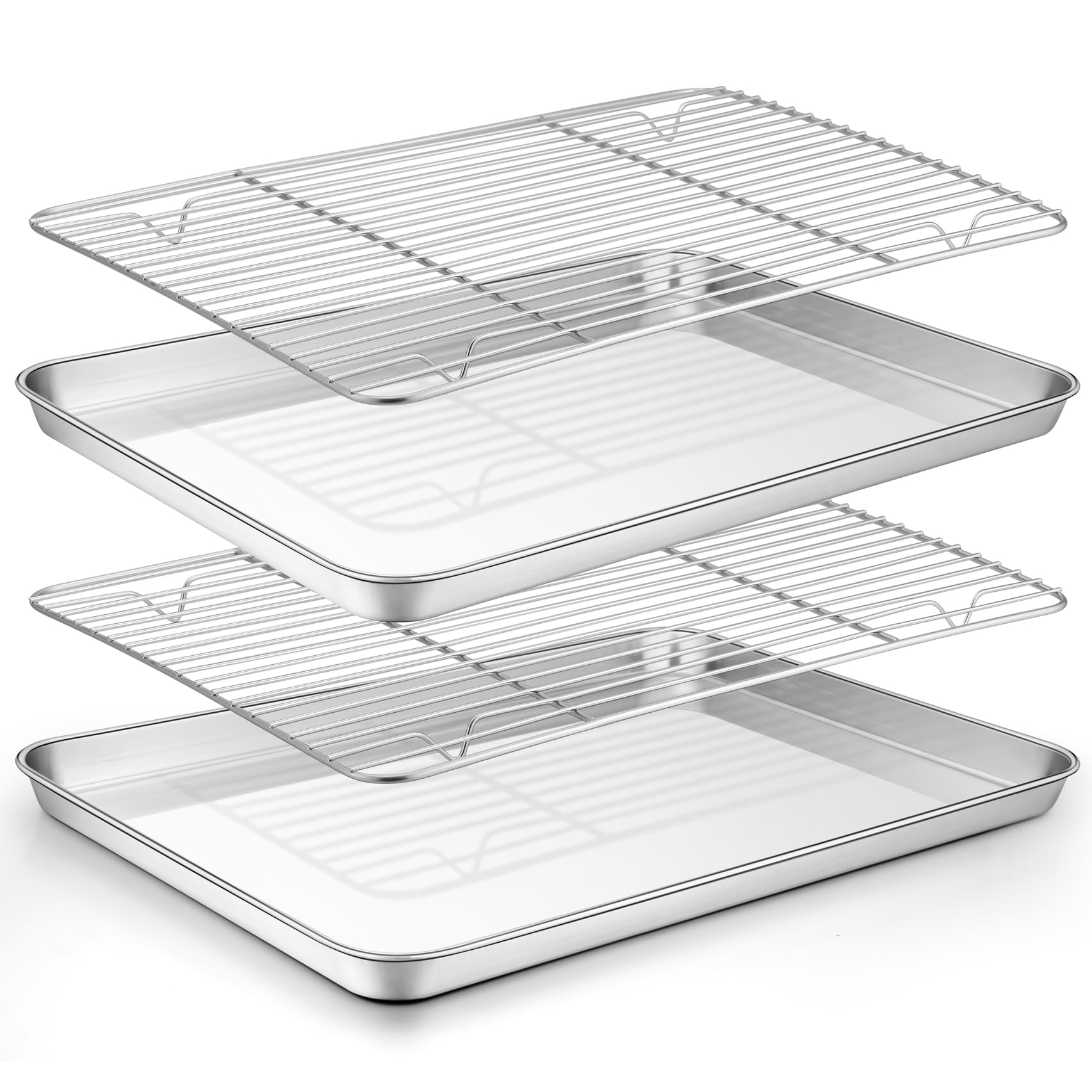 TeamFar Baking Sheet with Rack Set (2 Pans + 2 Racks), Stainless Steel Baking Pan Cookie Sheet with Cooling Rack, Non Toxic & Healthy, Easy Clean & Dishwasher Safe - 4 Pack