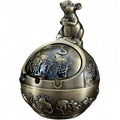 Metal Ashtray - 12 Designs to Choose From (Chinese Zodiac) - Windproof Ashtray with Antique Lid Decor for Living Room, Office & Gift (Rat)