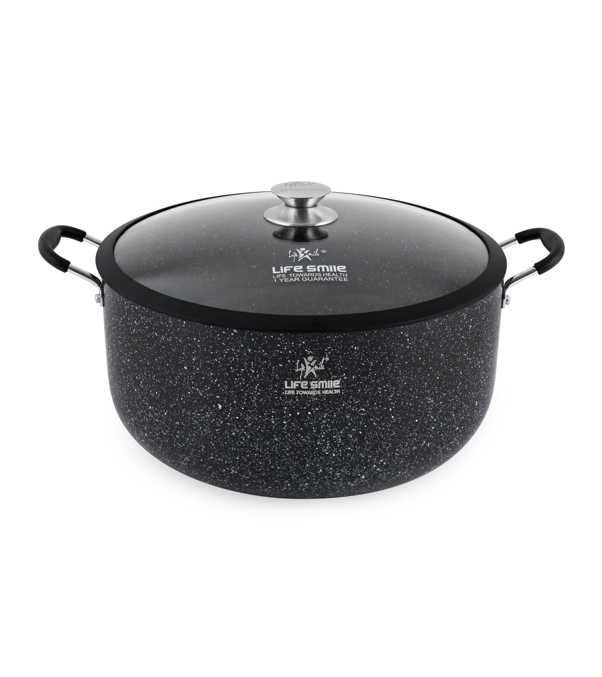LIFE SMILE Granite Non-Stick Soup Pot 36cm (15.5L), Non-Stick Cooking Pot with Glass Lid, Heat-Resistant Handles, Multi-Layer Granite Cookware