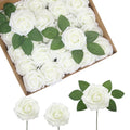 Artificial Flowers Realistic Roses, 25pcs Real Looking Fake Roses with Stem for DIY Wedding Bouquets Centerpieces Bridal Shower Party Home Romantic Decorations (Regular 3" - 25pcs, Milk White)