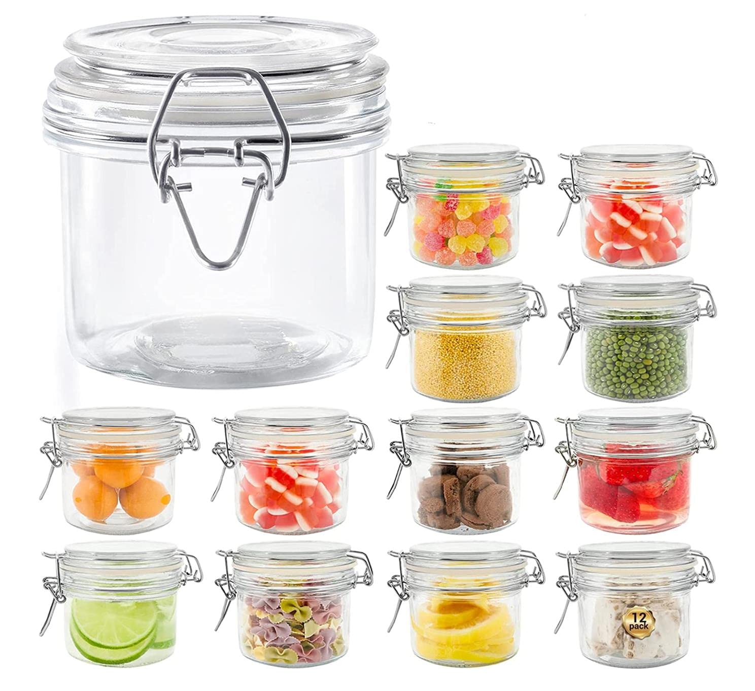 FUFU Glass Storage Jars with Airtight Clip Lid,Nut storage tank sealed fresh-keeping tank,Glass airtight jar for Blueberry Cherry Food Sauce-200ml of 12 pcs