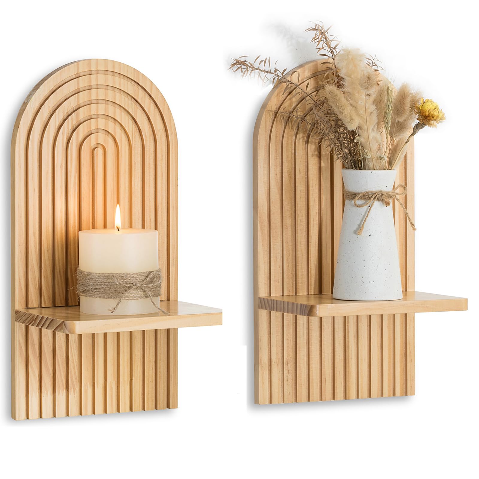 Set of two boho wall candles for living room, boho wood decor for bathroom, baby room, bedroom