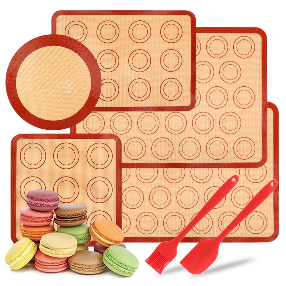 NALACAL 7 Pcs Silicone Baking Mats, Pastry Mat Non Stick Reusable, with Silicone Brush and Spatula, Washable Baking Tools Set for Cake Cookie Pizza Bread Making