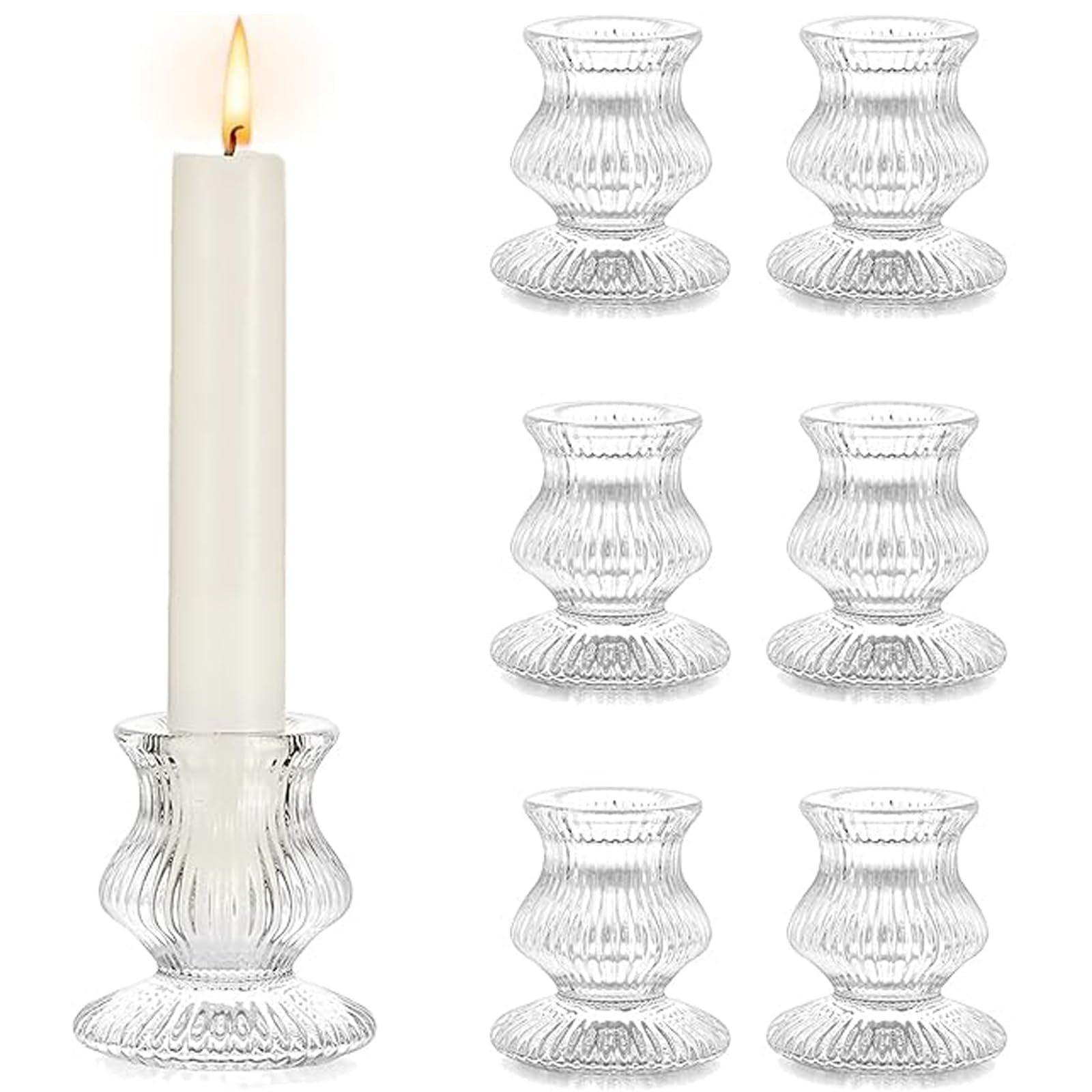 SAHRI 6Pcs Candlestick Holders Glass Clear Taper Candle Holders 2.6" High Candle Stick Set for Wedding Table, Party,Festival,Windowsill Decor,Ideal Gift