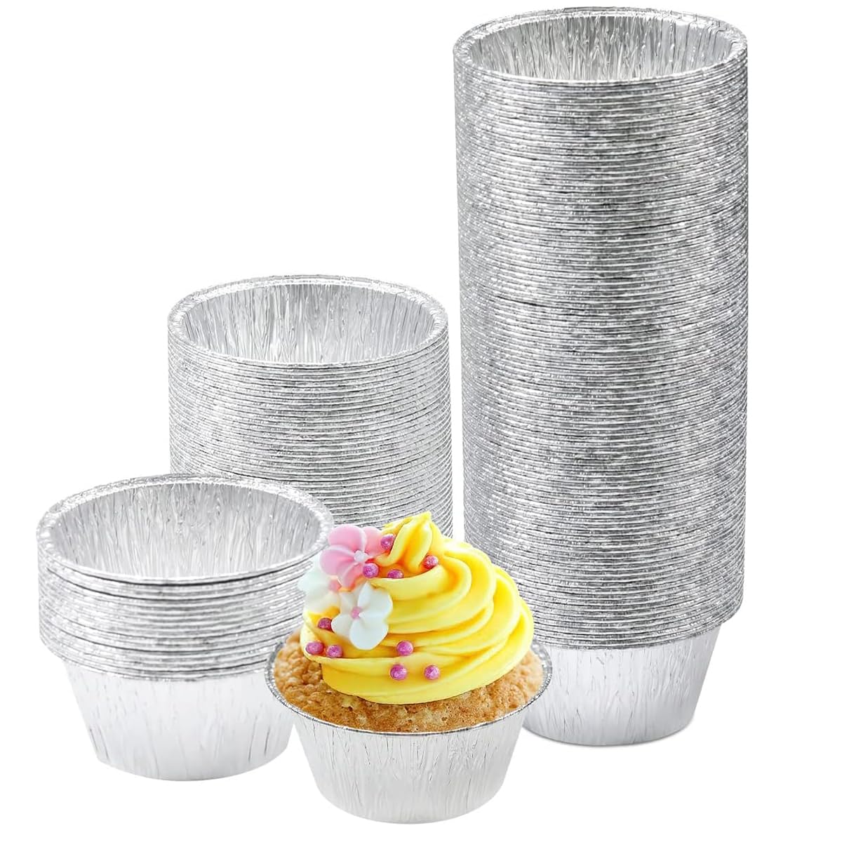 Naplion Egg Tart Mold Cups, Mini Disposable Tart Pans Aluminum Foil Bakeware Molds, Pie Cup Tin Tartlet Removable Round Cupcake Moulds for Baking 8 cm 50 Packs