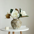 Artificial Magnolia Stem with 3 White Flowers, Real Touch Petals, Green Leaves for Wedding and Home Decor (white)