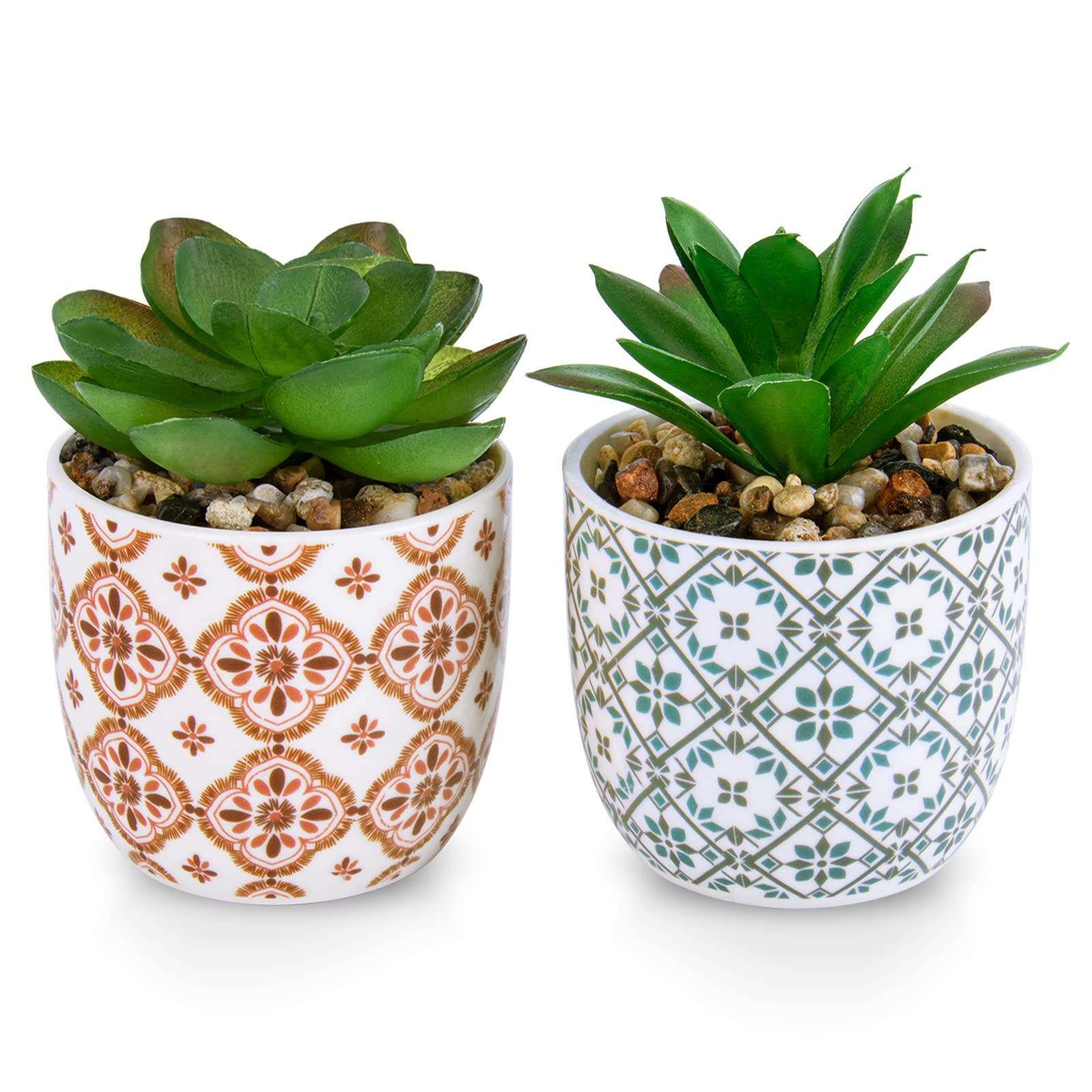 Artificial Plants Mini Succulent Flowers in Ceramic Pot Fake Plants for Home Office Desk Farmhouse Room Decor– Set of 2