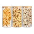 Glass Storage Jars with Lids 1000ML Set of 3 - High Borosilicate Glass Airtight Kitchen Food Canisters Cylinder Clear Preserving Seal Containers with Bamboo Lid for Canning Cereal,Pasta