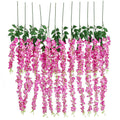 12pcs Artificial Silk Wisteria Vine Ratta Silk Hanging Flower Wedding Decor,Rose Red