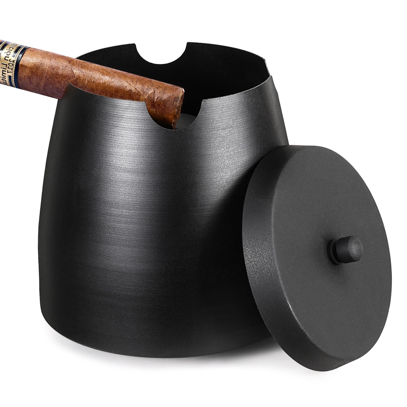 Cigar Ashtray with Lid for Outdoors Indoors Outside Patio Home Black Decor,Large Holder Ash tray Windproof,Cigar Accessories Gift for Men Dad Husband Boyfriend (Extra Large)