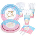 MAKINGTEC Gender Reveal Party Supplies Set - Plates, Cups, Napkins, Utensils for Baby Shower Celebration (16 Kinds, 112Pcs Total)