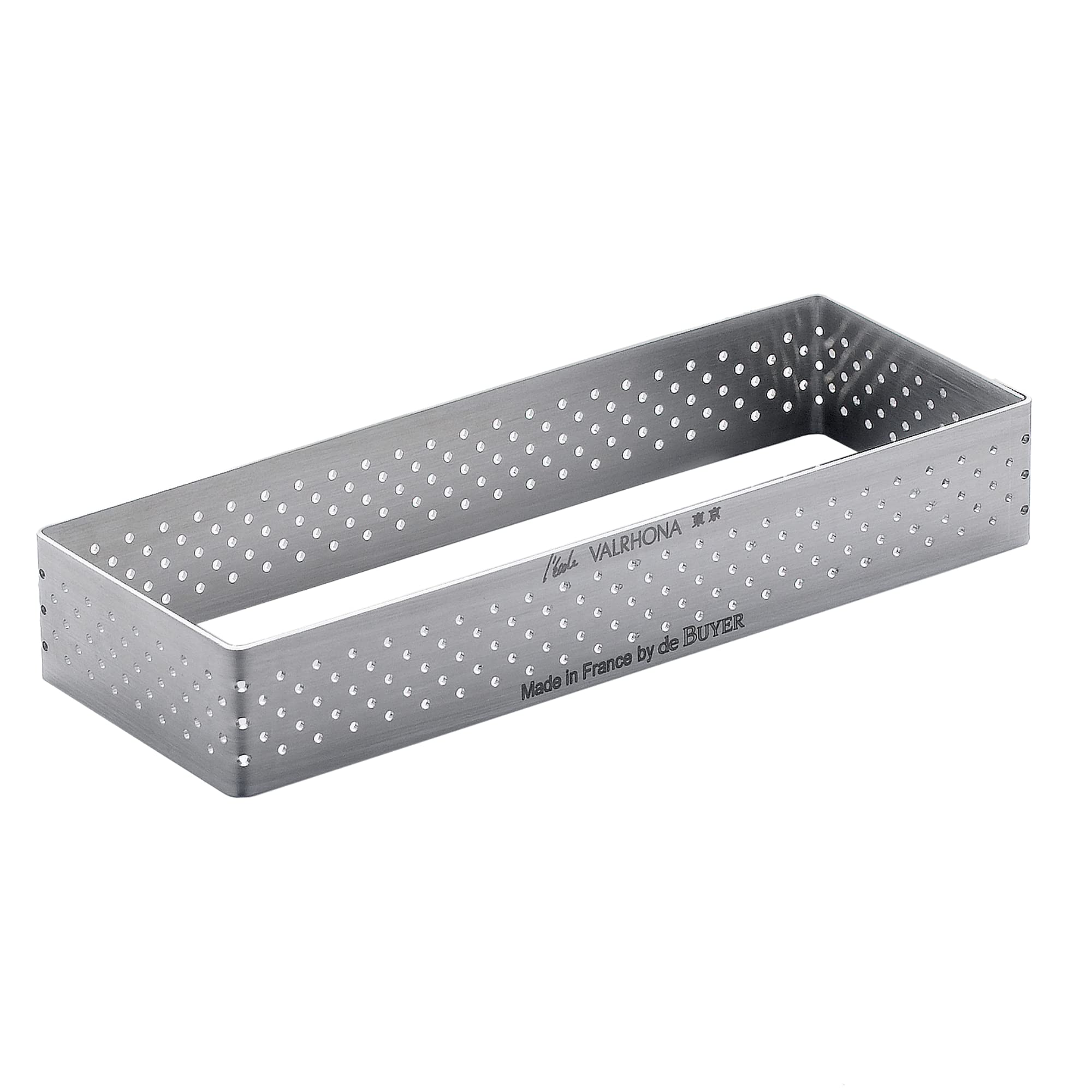De Buyer Rectangular Tart Ring with Perforated Straight Edged in Stainless Steel, Silver, 12.5 x 4.19 x 2.21 cm