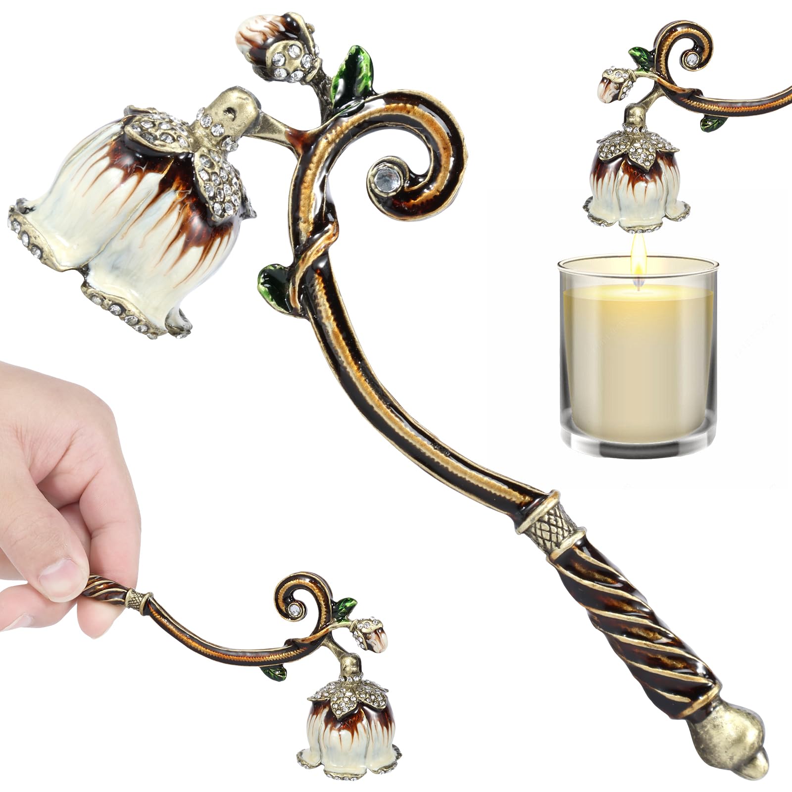 Safe Candle Extinguisher with Long Handle Elegant Decorative Candlesnuffer Metal Candle Stopper White/Green Vintage Candlesnuffer