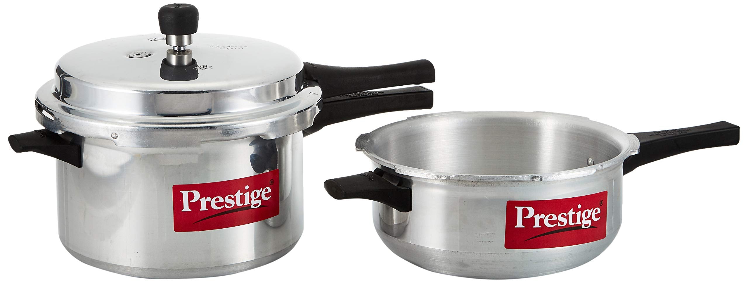 Prestige Popular 2 Pcs Pressure Cooker Set | Aluminium Pressure Cooker With Lid and Pressure Pan without Lid | Silver - MPP10100
