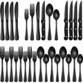 EWFEN 24-Piece Black Silverware Set with Steak Knives, Black Flatware Set for 4, Food-Grade Stainless Steel Tableware Cutlery Set, Mirror Finished Utensil Sets for Home Restaurant