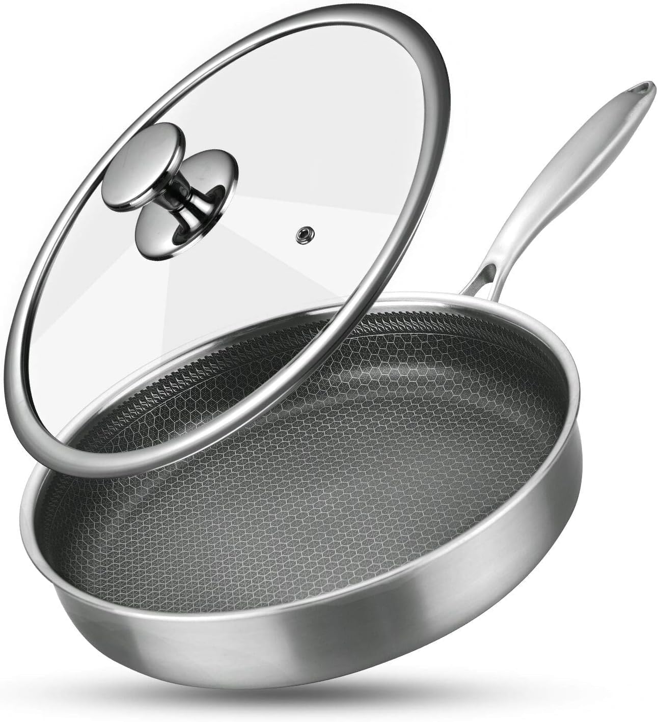 28cm Stainless Steel Frying Pan with Lid Nonstick Thermo, Wok Pan, Healthy,Skillet, PFOA Free,(Dishwasher/Induction/Gas/Electric Stove)
