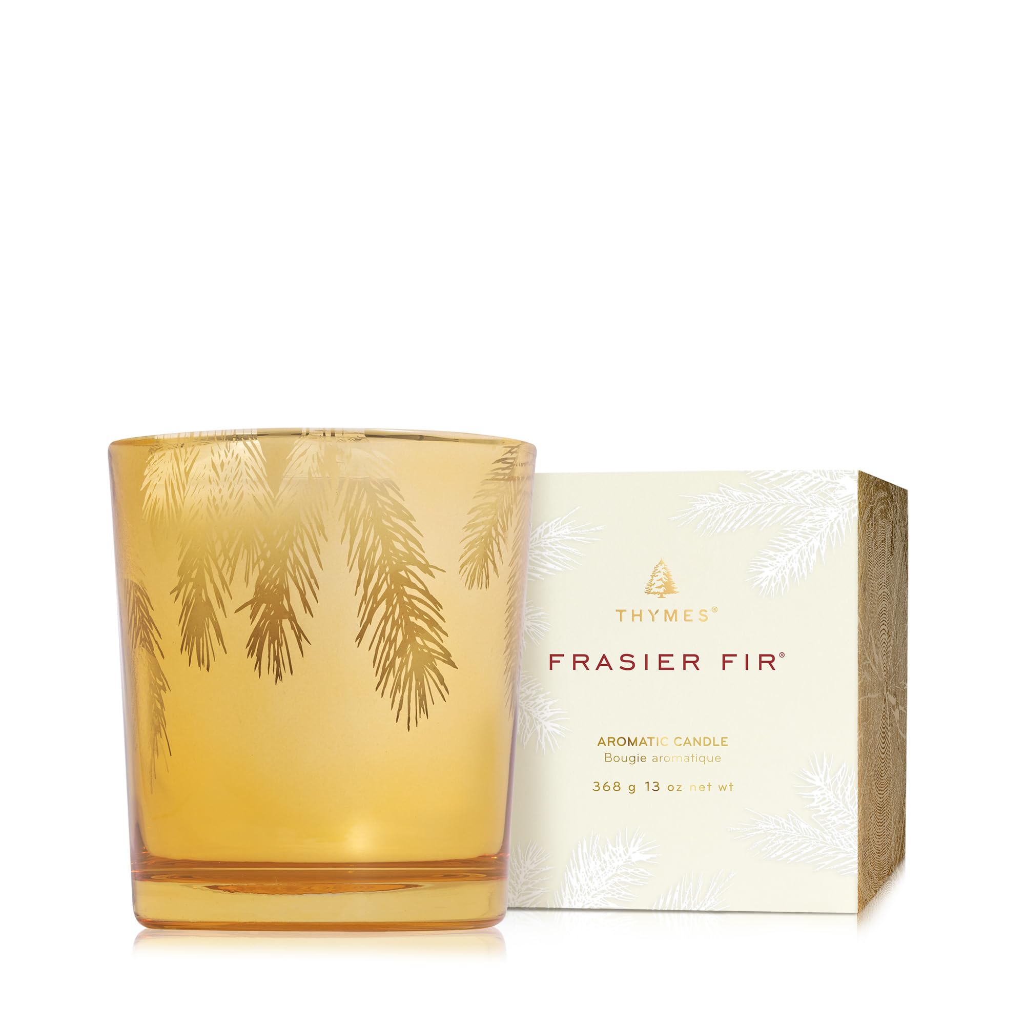 Thymes Frasier Fir Gilded Poured Candle – Pine Needle Gold Candle Jar Design – Scented Candle with Notes of Crisp Siberian Fir, Cedarwood and Sandalwood – Luxury Home Fragrance (13 oz)