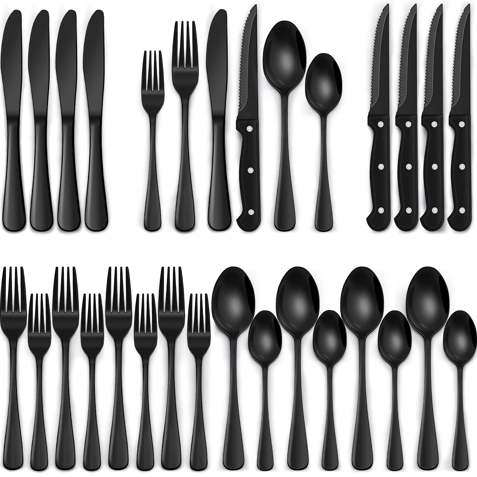 Cutlery Set,24 Pcs Flatware Set Set with Steak Knives, Stainless Steel Silverware Set for 4, Mirror Polished Cutlery Utensil Set,Home Kitchen Eating Tableware Set,Fork Knife Spoon Set