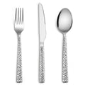 E-far 12-Piece Hammered Forks Spoons and Knives Set, Silverware Set for 4, Stainless Steel Square Flatware Set for Home Kitchen Restaurant, Mirror Polished & Dishwasher Safe