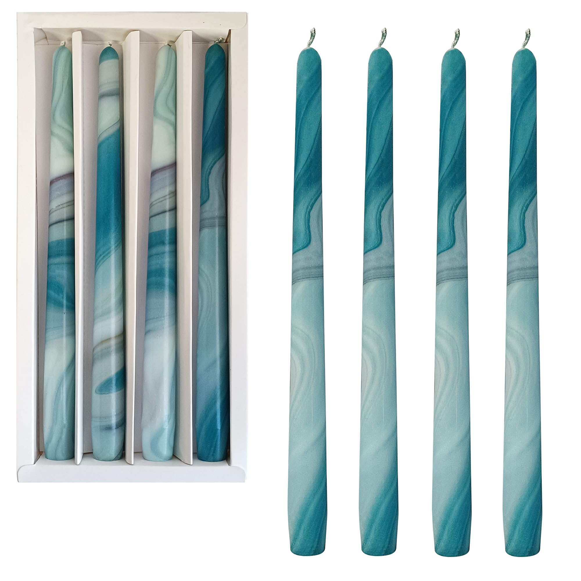 Handmade Taper Candles Blue Marble Print Candlesticks, Long Candles Colored Wax Candle, 25cm Candle Sticks Gift for Wedding Dinner Party Decoration, Set of 4