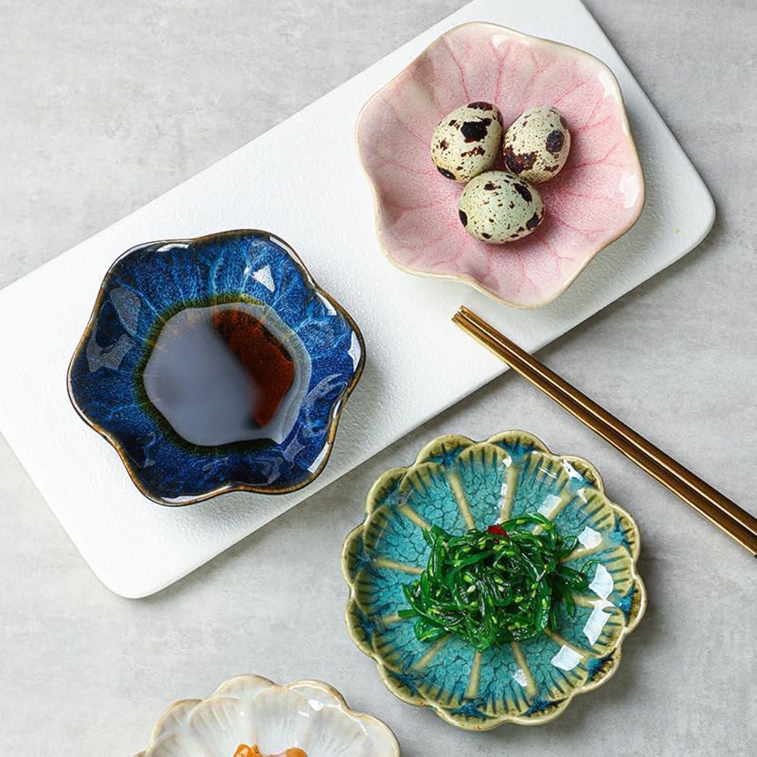 IS MUHE Multipurpose Japanese Ceramic Dipping Sauce Bowl Set - Fancy Ceramic Dishes, Soy Dipping Sauce Dishes - Set of 3