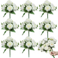 8 Bundles Artificial Peonies Silk Flowers White Faux Peony Bouquet Florals Arrangements Decor for Farmhouse Home Boho Bridal Wedding Table Centerpiece Decoration (White)