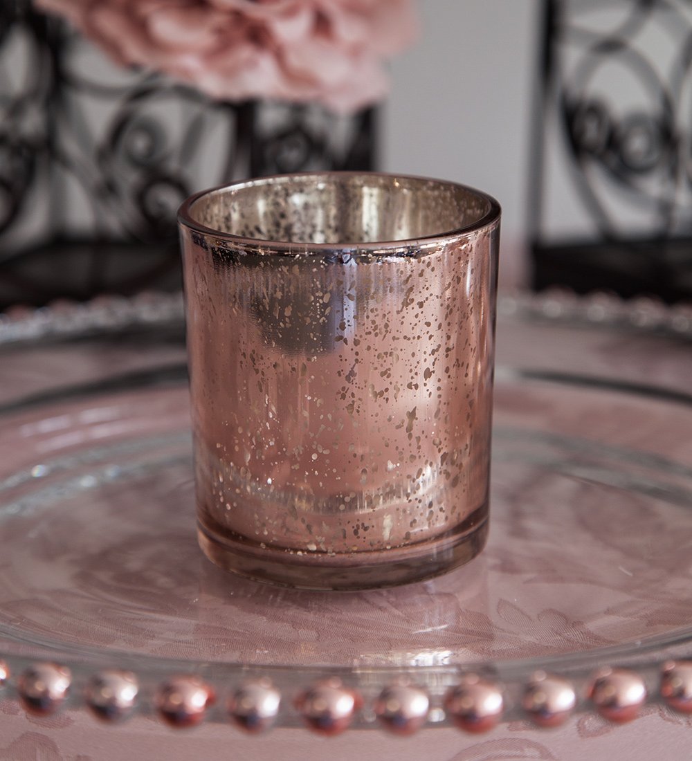 Club Green Xmas Glass Tea Light Candle Holder Rose Gold/Champagne/Silver 3 Sizes Wedding Decor Event(Rose Gold 70 x 90mm)