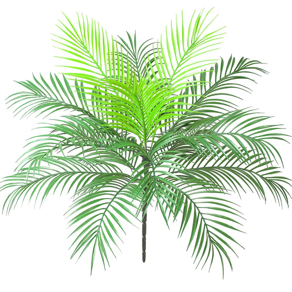 Artificial Tropical Palm Leaf Bush Artificial Plant in Green 1 Pcs Plastic Areca Palm Plant 15 Leaves 63 cm Tall for Tropical Greenery Accent Floral Arrangement