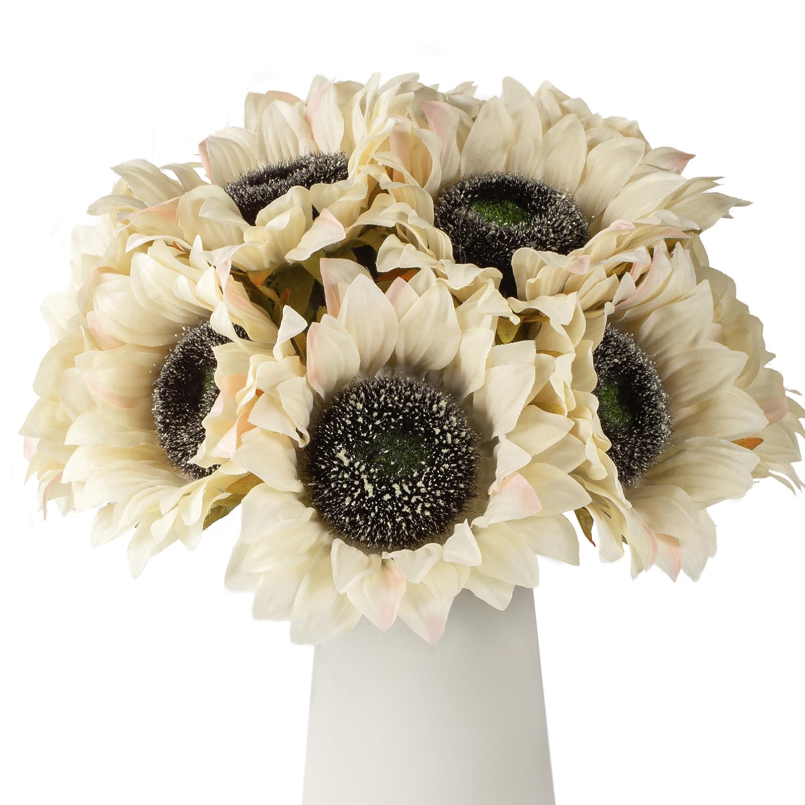 12pcs Artificial Sunflowers with Long Stems 5.5" Silk Sunflowers Bulk for Wedding Home Garden Outdoor Party Decoration(Beige)