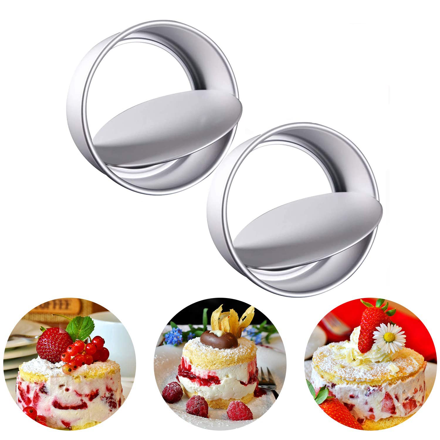 MAKINGTEC Baking Round Cake Mould, 2 Pack Non-Stick Deep Aluminum Round Cake Pan with Removable Bottom for Wedding/Birthday/Christmas Cake Baking Round Cake Tin Set with Loose Base (8 inch)