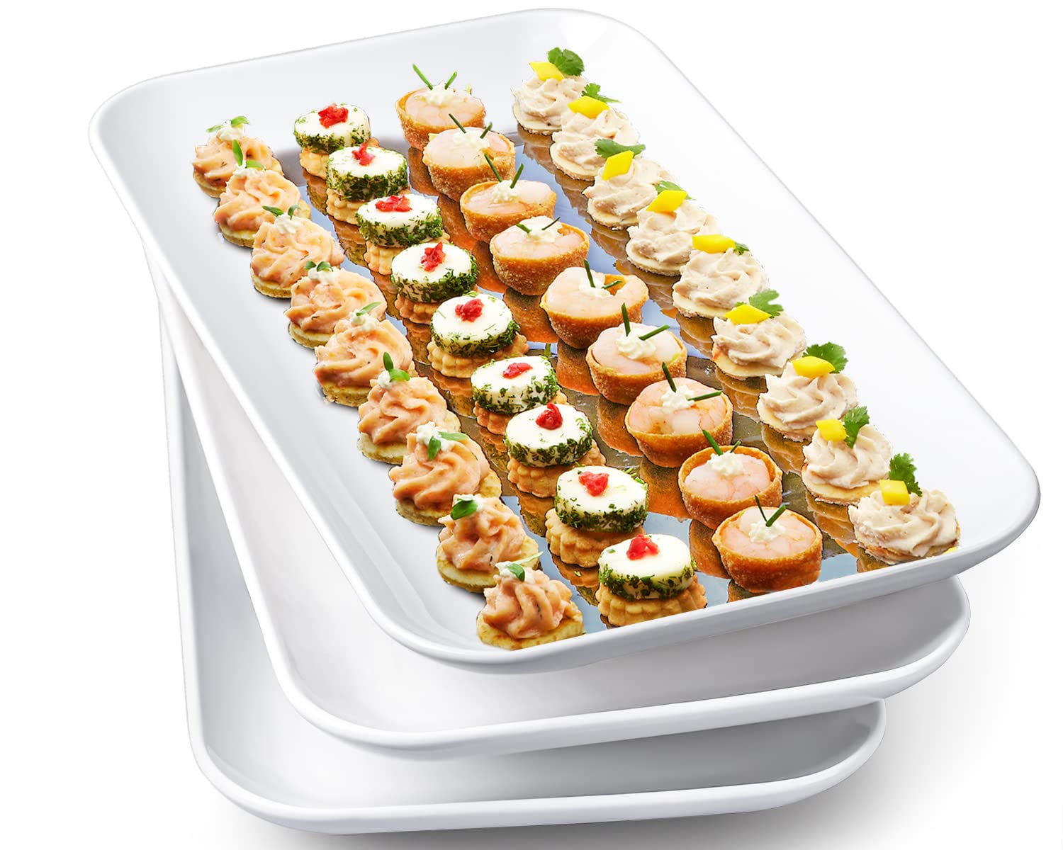 DELLING Large Serving Platter Set - 14 inch White Rectangular Serving Plates/Salad Plates - Big Serving Trays for Parties Meat, Sushi, Dinner Plate Oven Safe Dinnerware Set of 3