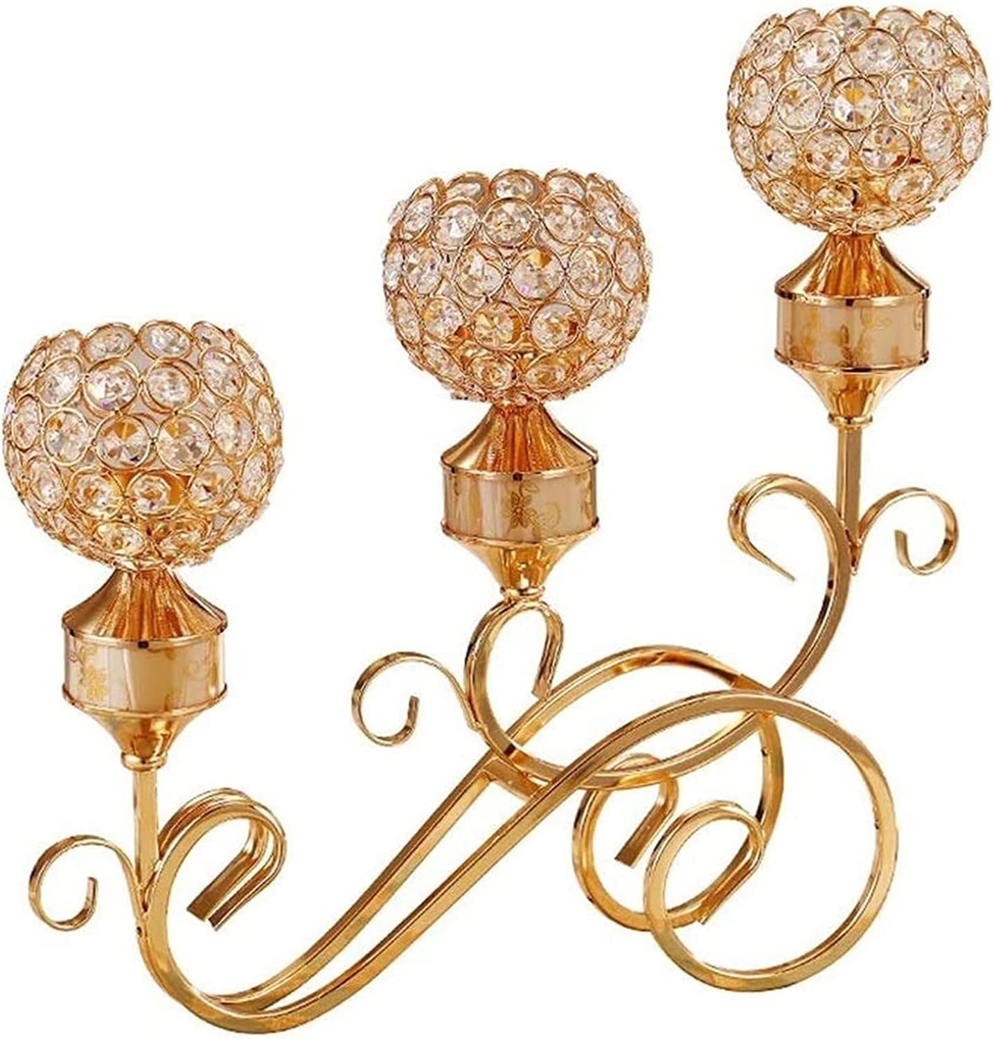 Golden Crystal Candle Holder Core Accessories 3 Candle Holders for Wedding Valentine Table Decoration (Color : Onecolor)