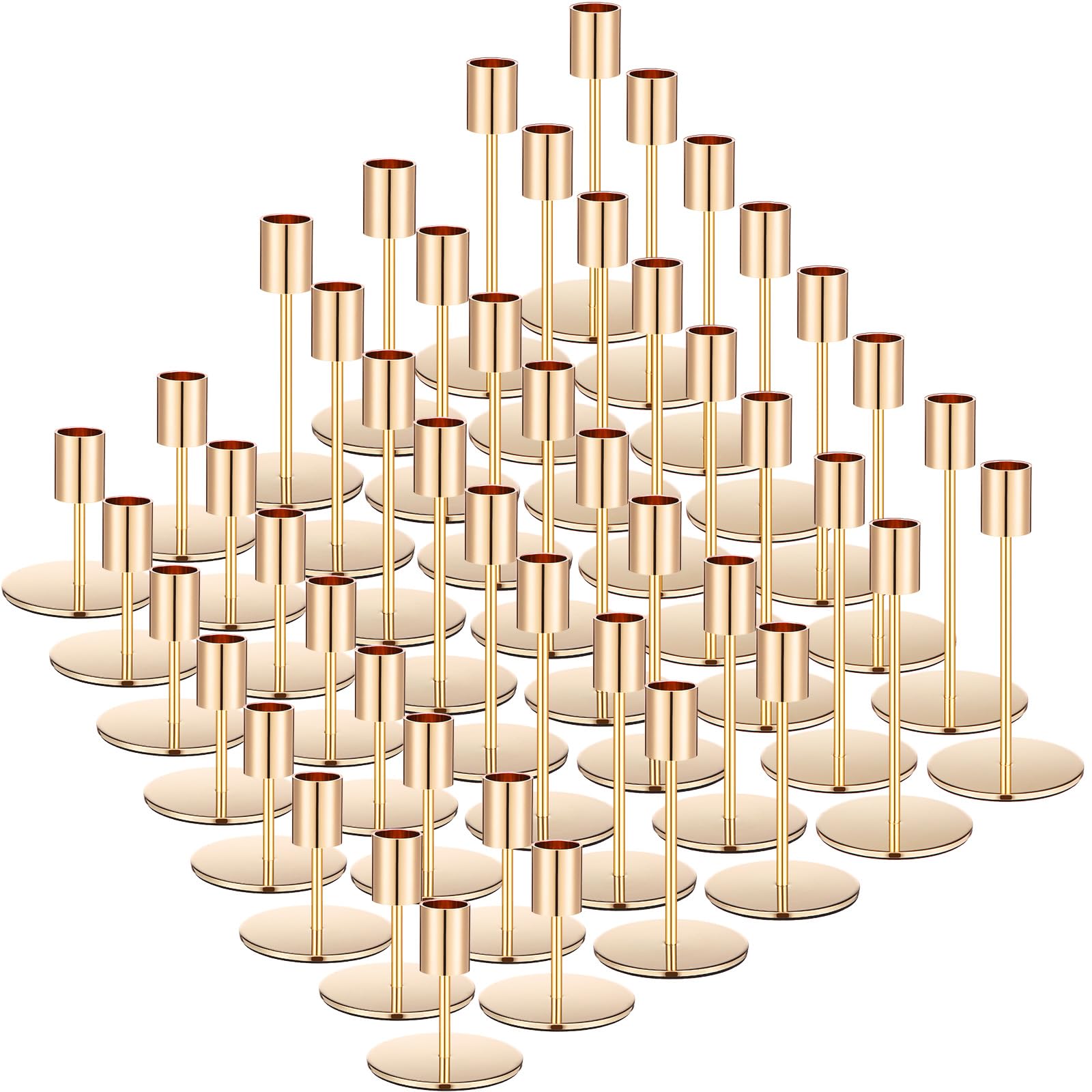 Sieral Candle Holders Set Candlesticks Holders Bulk Decorative Taper Candle Holders Modern Metal Candelabras for Wedding Dinning Anniversary Home Xmas Party Decor Table Centerpiece(Gold,48 Pcs)