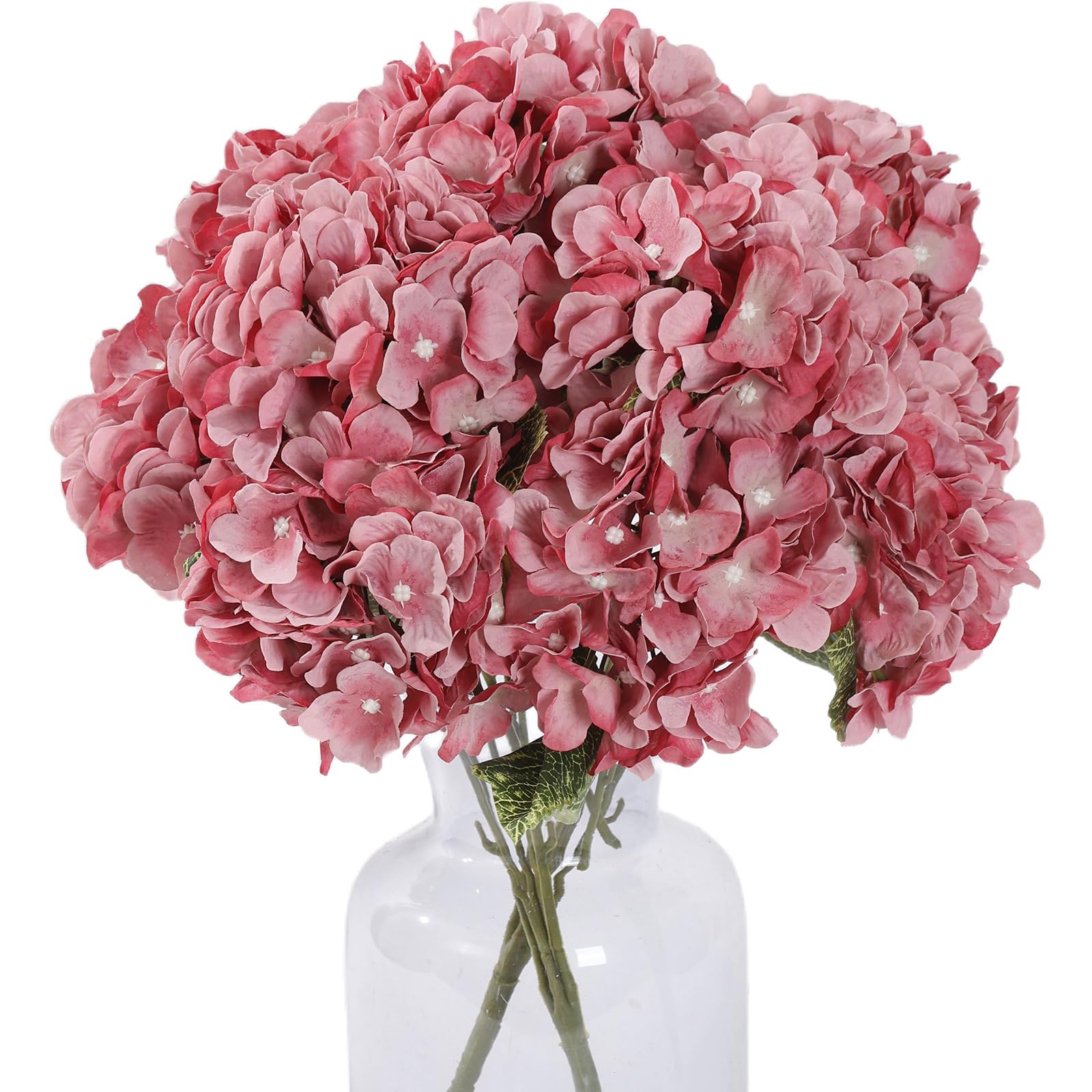 2Bouquets Fake Flowers Vintage Artificial Silk Hydrangea Flowers Bouquets 10Heads for Home Table Centerpieces Wedding Party Decoration (Pinkish Purple, Pack of 2)
